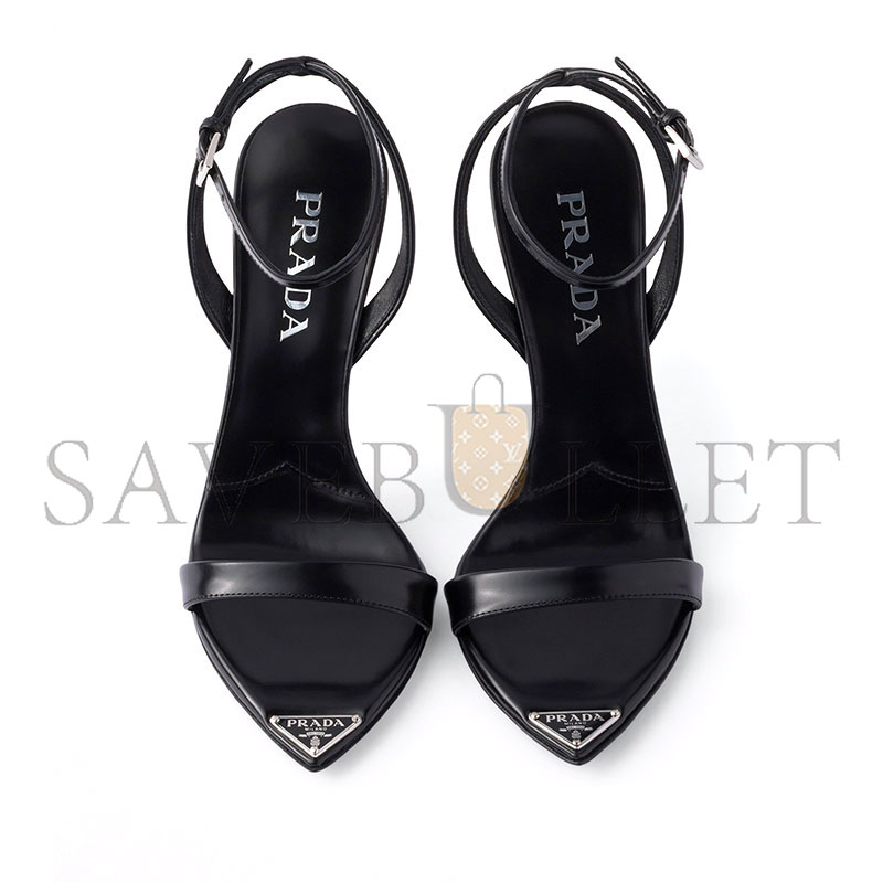 PRADA BRUSHED LEATHER HEELED SANDALS 